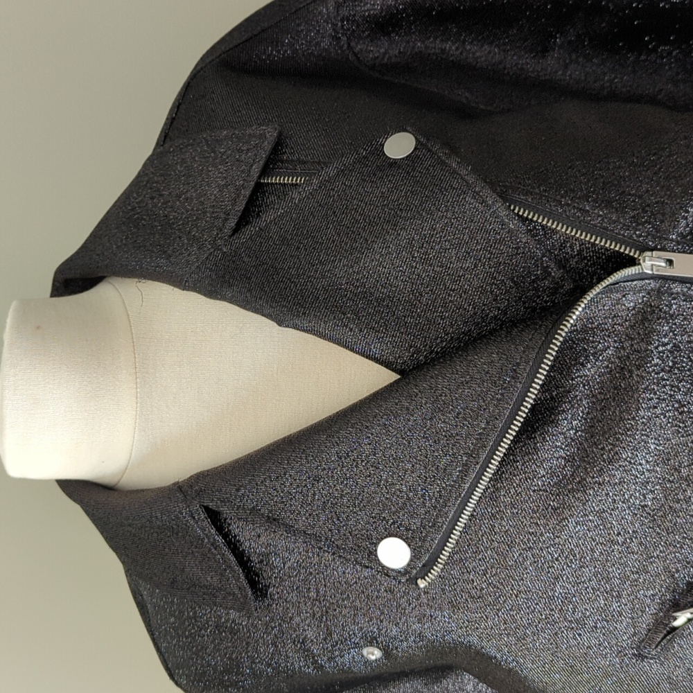 H&M Black Shimmer Moto Jacket With Silver Zippers.Size Medium. - Picture 2 of 7
